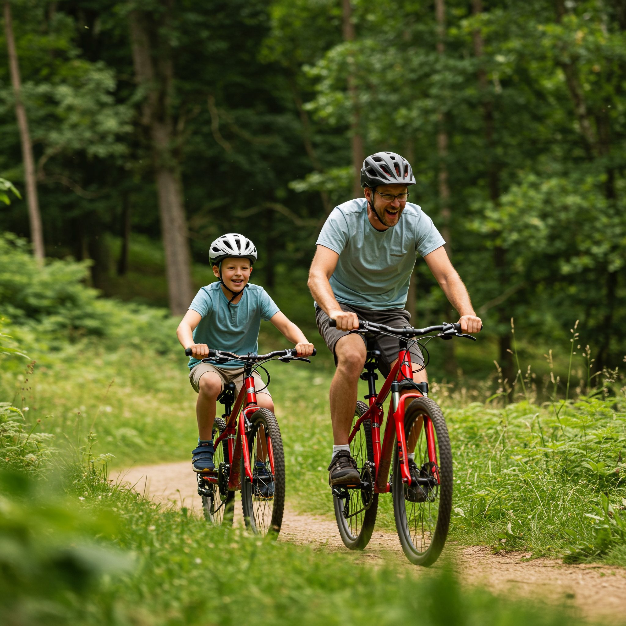 Outdoor,Photo,Of,Dad,And,Son,In,A,Red,Mountain